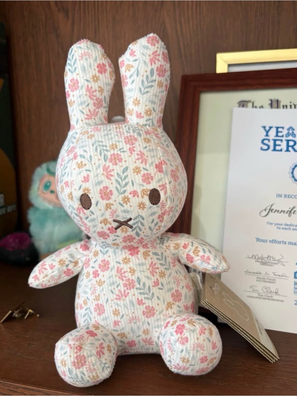miffy Floral Pattern Plush Bunny - Pink, Cream & Blue